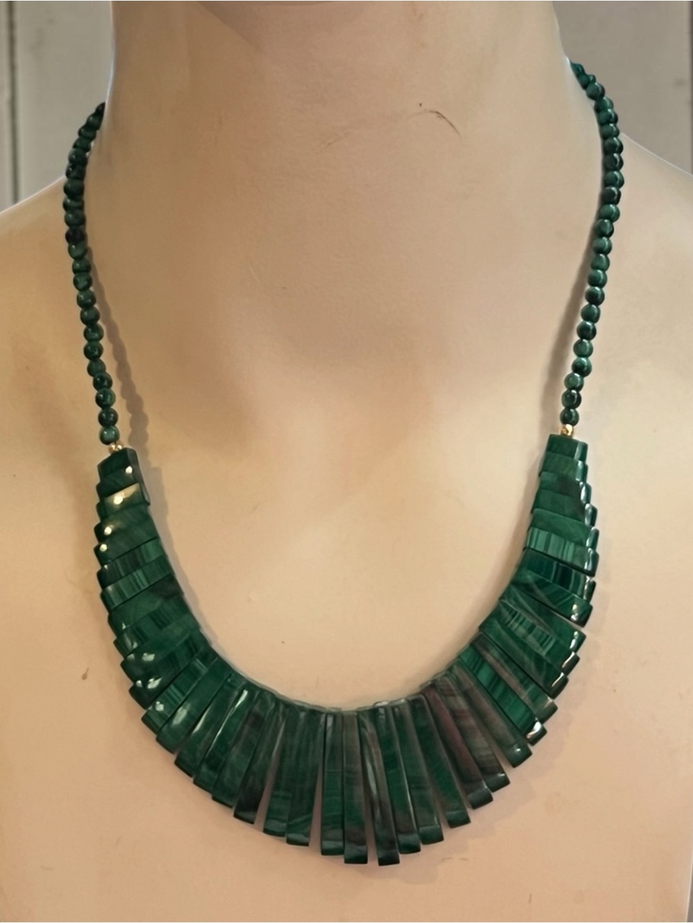 Malachite Stone Cleopatra Style Bib Fringe Necklace